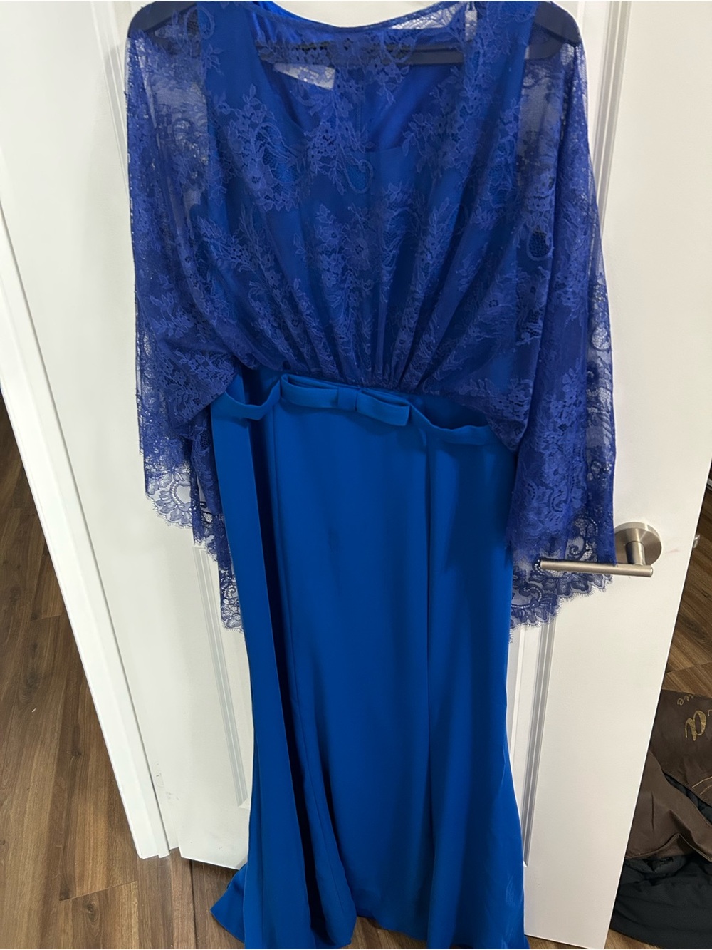 Royal Blue Lace Overlay Evening Gown